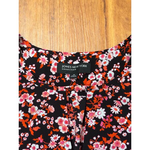 EUC! Jones New York Collection Sleeveless Floral Blouse Size 10 - Pink & Black - Picture 2 of 4